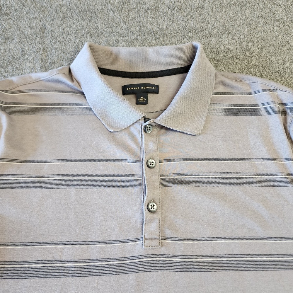 Banana Republic Polo Shirt Mens XL Gray Striped Short Sleeve Casual Cotton